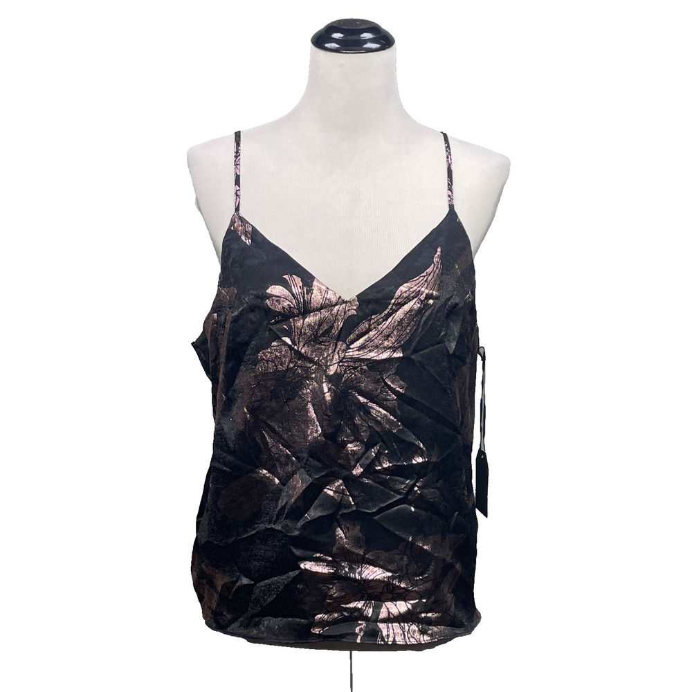 NWT Midnight Bakery Womens L Metallic Floral Satin Cami Top Shiny Y2K Whimsygoth
